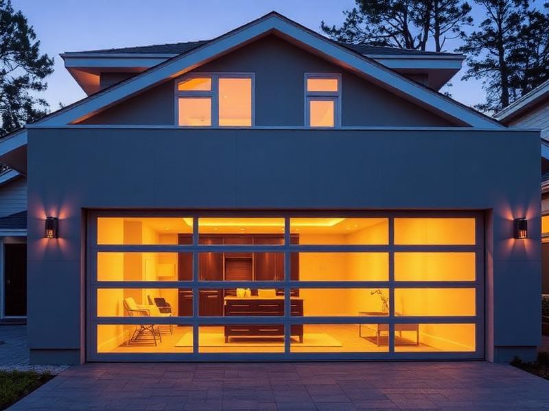 Modern aluminum and glass garage door